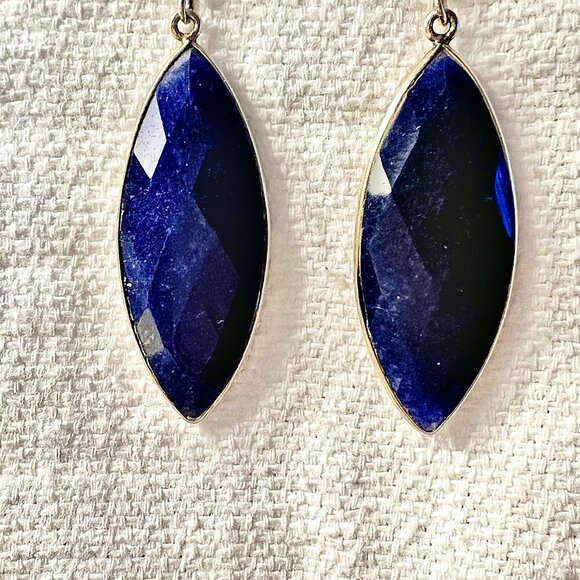 Lapus Lazuli Faceted Leaf Shape Drop Earrings with Hook Wires - Picture 3 of 6